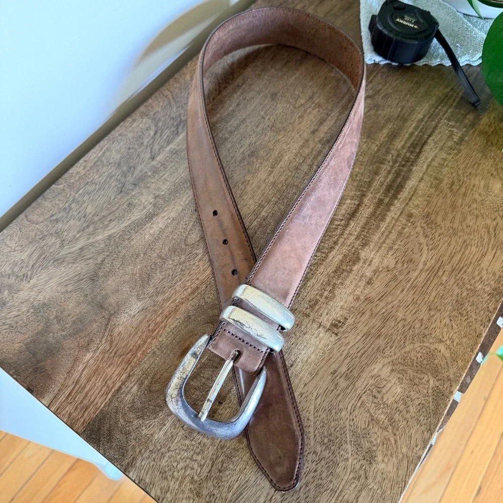 Brighton Brown Leather Belt with Silver Distressed Buckle